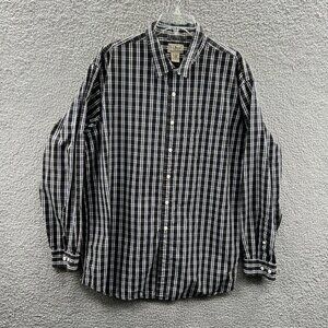 LL Bean Mens Shirt Extra Large Gray White Striped Button Front Long Sleeve